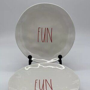 RAE DUNN "FUN" MELAMINE 8" PLATES - SET OF FOUR